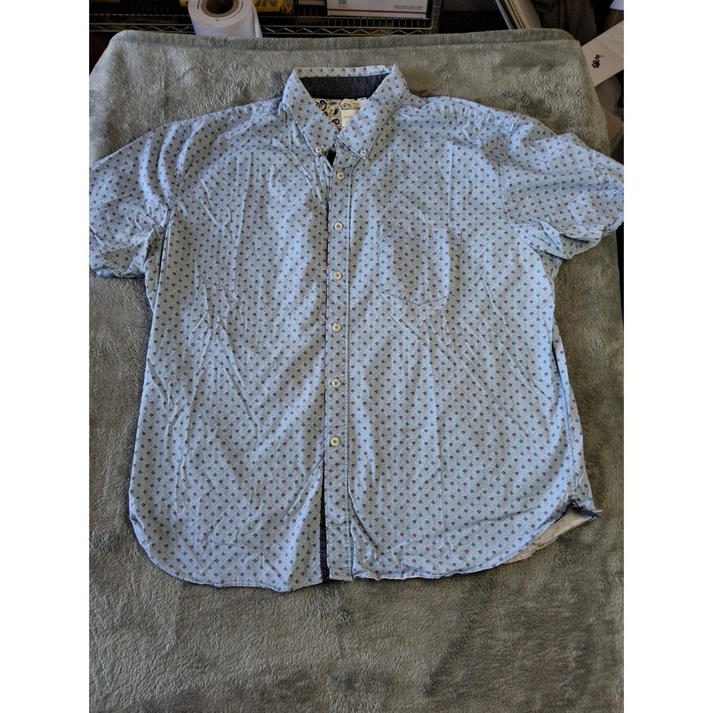 Mens Construct XXL Short Sleeves Button Down Geometric Print Dress Shirt